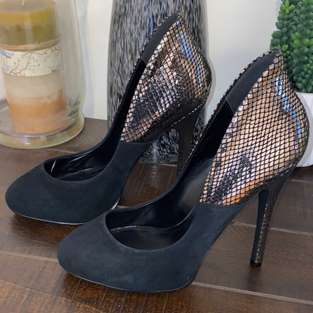 Aldo Black Suede and Metallic Snakeskin High Heels Size 39/ 8.5